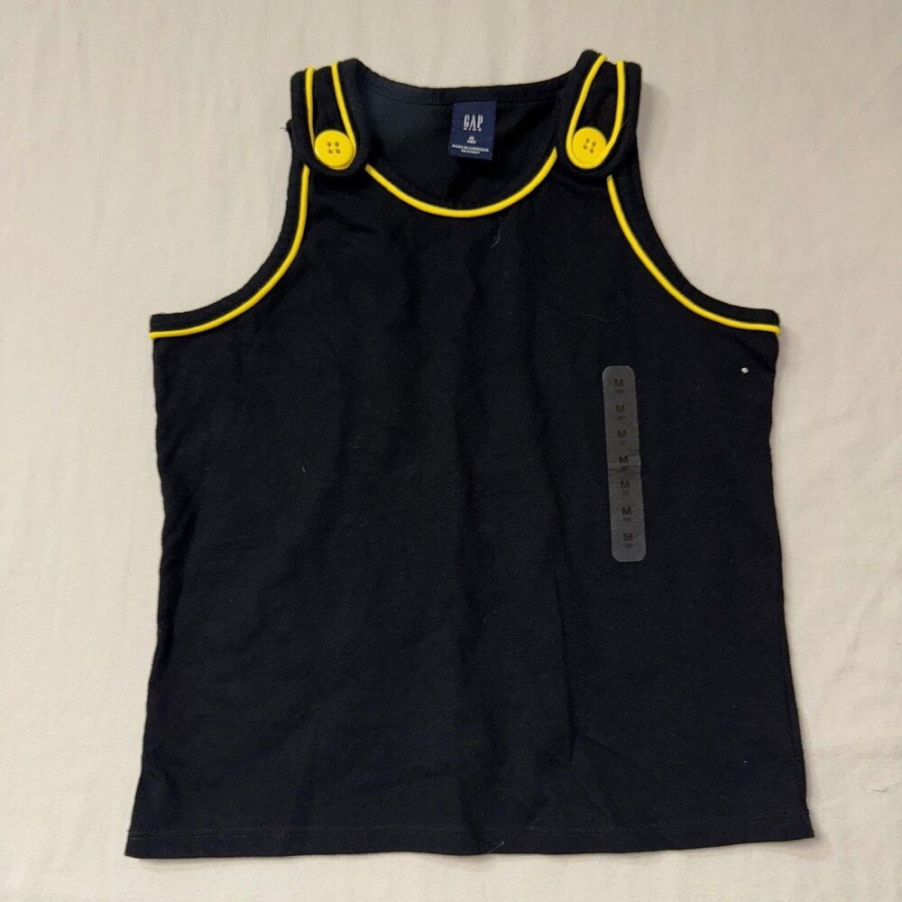 NWT Gap Tank Top Girl's Medium Black Yellow Button Sleeveless Shirt Summer Beach